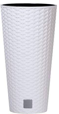URBNLIVING Round Rattan Elegant Tall Large Plant Pot Flower Indoor Outdoor Garden Planters (White, H 57.2cm x D 30cm)
