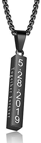 kaululu Personalisierte Kette mit Namen für Herren Damen Halsketten mit Gravur Edelstahl Bar Anhänger Namenskette für Paar Männer Frauen Geschenk für Valentinstag/Geburtstag/Königstag Schwarz#2