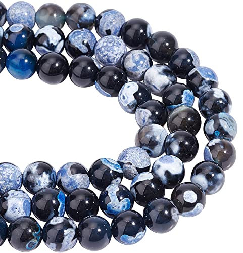 NBEADS 3 Stränge Ca. 144 Stück Natürliche Fire Crackle Agate Beads, 8 mm Blaue Gefärbte Edelsteinperlen Natursteinperlen Lose Abstandsperlen Für DIY-Armbänder Halsketten Ohrringe Schmuckherstellung