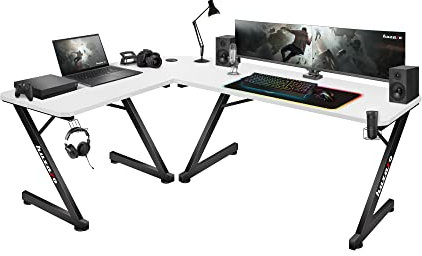 huzaro Hero 7.0 | L-förmiger Eckschreibtisch Gamingtisch Schreibtisch Bürotisch | Homeoffice Arbeitszimmer Büro | Rechts Links Montage | Aluminium Konstruktion Carbon Tischplatte | 154 x 117 | Weiß