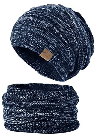 omen Halswärmer Mütze Dehnbar Kältebeständig Hohe Elastizität Herbst Winter Männer Frauen Wollgarn Schal Mütze Kit für den Alltag Marineblau