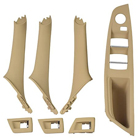 RHD Beige Side Door Handle for BMW 5 Series F10 F11,Inner Door Pull Handle Trim Cover Kits Replacement Window Switch Armrest Panel for BMW 520 523 525 528 530 535 (7PCS)