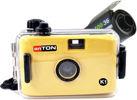 Anton K1 NACHFÜLLBARE Kleibildkamera im Set mit Schwarz/Weiß Film + Action/Unterwassergehäuse