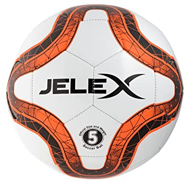 JELEX Topscorer Trainings Fußball 380 g, maschinengenäht, hohe Strapazierfähigkeit, optimale Ballkontrolle, Kinder Herren Damen Freizeit, Sport Vereins- und Schulsport, Ball blau orange gelb (orange)