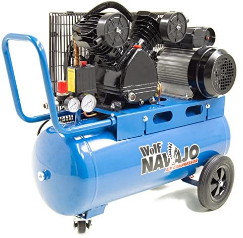 50 Litre Air Compressor 14.5CFM 50L 116psi Belt Driven 8 BAR 2200w 3HP Twin Cylinder 'Wolf Navajo' Oil Lubricated Portable 230V - 2 Years Warranty