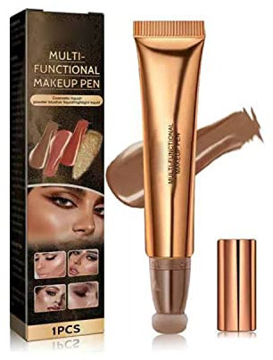 Cream Bronzer Contour Beauty Wand, Highlighter and Bronzer Stick with Cushion Applicator Attached Easy to Blend,Long Lasting & Smooth Natural Matte Finish (Dark Brown)