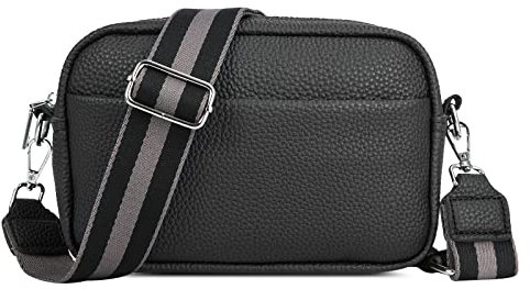 DIRRONA Damen Umhängetasche Mode Umhängetasche für Damen PU Leder Kamera Tasche Reisen Einkaufen Handytasche Kleine Breiter Gurt Schultertasche Crossbody Bag Schwarz