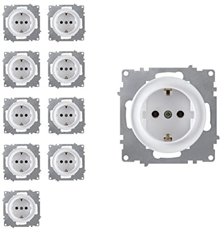 OneKeyElectro Set: 10x Schuko-Steckdosen Set, Steckdose mit Schraubklemmen und Erdung, 230V/16A, Schutzart IP20, gute Wärmebeständigkeit - weiß