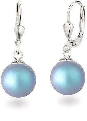 Schöner-SD Perlenohrringe 925 Silber Ohrhänger Perle hängend 10mm Irid. Light Blue