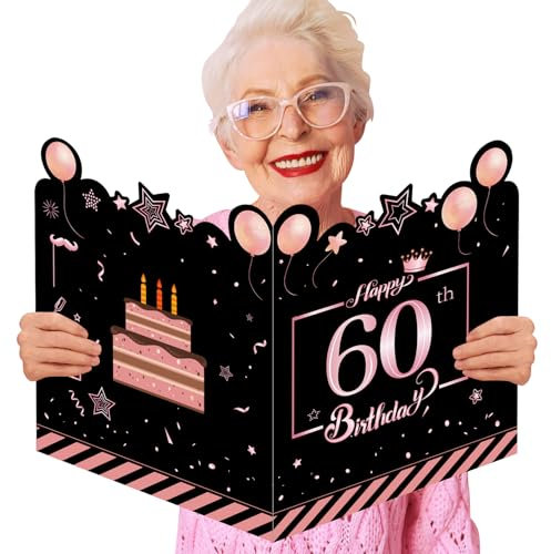 Geburtstagskarte 60 Frau Mann Groß 63x40cm,Karte 60 Geburtstag Frau Mann,60 Geburtstag Männer Frauen Deko,Geburtstagskarten 60 Jahre Rosegold,60. Geburtstag Gästebuch Karten Danke Geschenke,GrußKarten