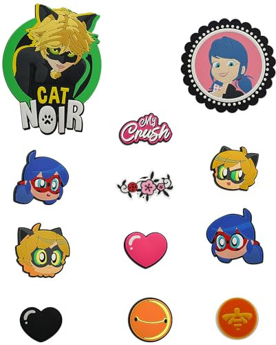 Miraculous Ladybug - Pop n' Swop 12 sortierte Ladybug und Cat Noir Abzeichen, reguläre und XXL Clip-on-Abzeichen, kompatibel mit Pop n' Swop Geldbörsen, Schultertasche und Rucksäcken (Wyncor), 0.6 H