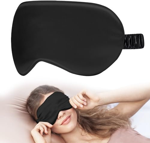 Schlafmaske Seide Schlafbrille 22 Momme Verdunkelung Schlafbrille mit Bequemes Elastikband 100% Reine Natürliche Bio Maulbeerseide Augenmaske Schlafmasken zu Hause Auf für Herren Frauen Kinder Schwarz
