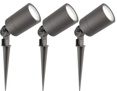 Ledvion - 3X LED Gartenstrahler, Anthrazit, IP65, 5W, 6500K, 2M Kabel, LED Spots, Gartenspots