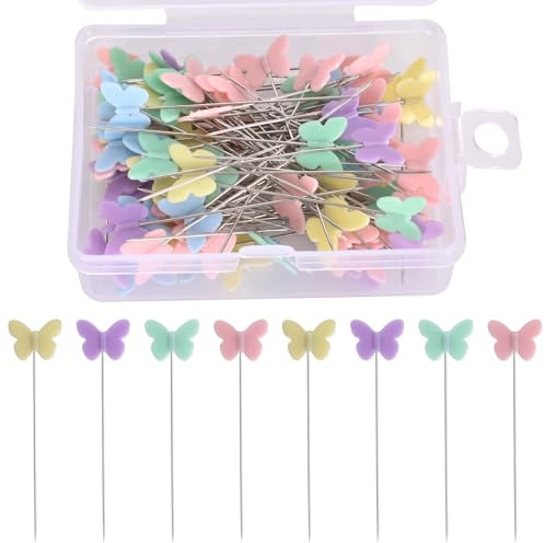 100 stücke Head Pins für DIY,Mehrfarbige Stecknadeln Mit Kopf,stecknadeln mit Kopf bunt,Mehrfarbige Stecknadeln,Head Pins,Kratznadeln mit Aufbewahrungsbox-für DIY Schmuck (Schmetterling)