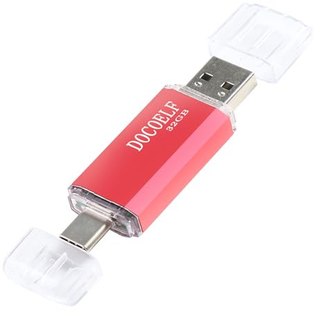 DOCOELF Chiavetta USB Type C 32 GB, 2 in 1 OTG USB 2.0 Memoria Stick Portatile Penna Pendrive 32gb Flash Drive per PC Tablet Laptop Smartphone Huawei, Xiaomi, Oneplus Etc (Rosso)