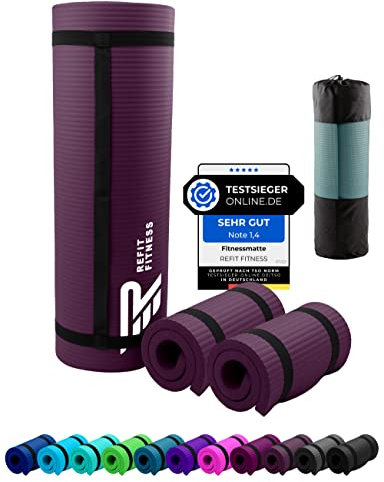 2er Set Yoga & Fitness Pad Comfort-Mini 25 x 61 x 1.5 cm PainProtect SmartCell NBR Yogamatte Klein Rutschfest Schutz Schoner REFIT FITNESS Matte Sport Gymnastik Knie Knee Pads Aubergine