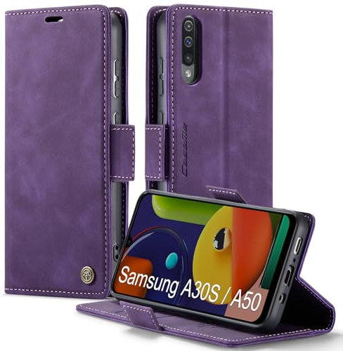 XYGLOW Handyhülle für Samsung Galaxy A50/A30S/A50S Hülle Klappbar Premium PU Lederhülle Klapphülle【RFID Schutz】 Kartenfach Standfunktion Schutzhülle für Samsung A50 Flip Case Wallet Tasche Cover,Lila