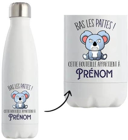 Bouteille Gourde Isotherme Prénom personnalisable bas les pattes | idée cadeau personnalisé drôle et original (Koala)