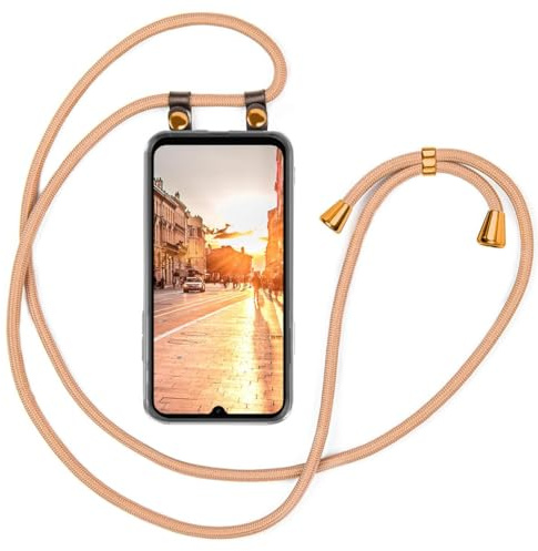moex Handykette für Samsung Galaxy A05s Hülle mit Band abnehmbar, Handyhülle mit Kette zum Umhängen, Handyband 155 cm lang Stoff Kordel Umhängehülle, Handy Umhängeband, Gold
