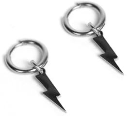 UNSHINEBAR Blitz Creolen Ohrringe für Herren und Damen - Ohrringe mit Blitz Anhänger aus Edelstahl und 18K Gold - Wasserfeste Ohrringe - 2er Set (Silber)