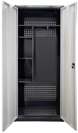 PROREGAL Motorradschrank Owl mit 3X Staufächer & 1x Fachboden | HxBxT 192x80x37cm | Anthrazitgrau/Lichtgrau | Mehrzweckschrank Garderobenschrank Spind Flügeltürenschrank Metallschrank abschließbar