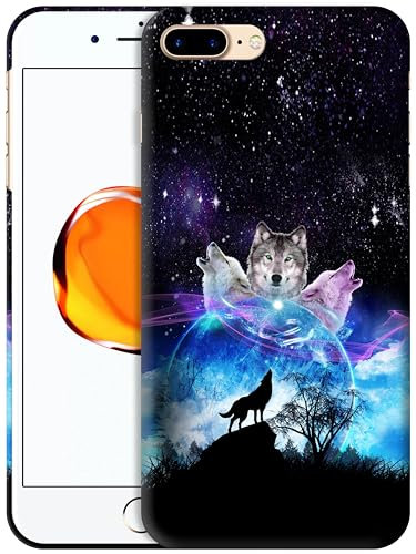 GlamCase for iPhone 7 Plus/iPhone 8 Plus - Space Galaxy Wolf Face Design Printed Slim & Sleek Cute Plastic Hard Snap on Protective Designer Back Phone Case/Cover for iPhone 7 Plus / 8 Plus