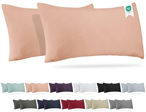 Barbons Kissenbezug 40 x 80 2er Set – 165 g/m² Oeko-TEX Zertifiziert Kopfkissenbezug 100% Jersey Baumwolle weiche Kissenbezüge Kissenhülle mit Reißverschluss (40x80-Rosa)