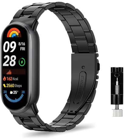 ZoRoll Armband für Xiaomi Mi Band 10/Band 9/Band 8 Metal Ersatzarmband | Herren & Damen für Xiaomi Mi Band 9 / Xiaomi Mi Band 8 - Schwarz
