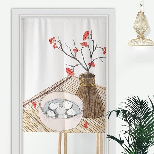 Door Curtain,Door Curtain Half, 90-180CM 2 Panel Chinese Painting Cotton Linen Doorway Curtain Door Curtain Short Curtains For Bedroom Kitchen Japanese Door Curtain Half(Food,90*120CM 2 Panel)