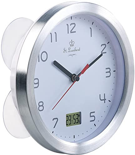 St. Leonhard Funk Badezimmer-Uhr: Badezimmer-Funk-Wanduhr mit Thermo- und Hygrometer, Versandrückläufer (wassergeschützte Wanduhr, multifunktionale Badezimmeruhr, Dusche)