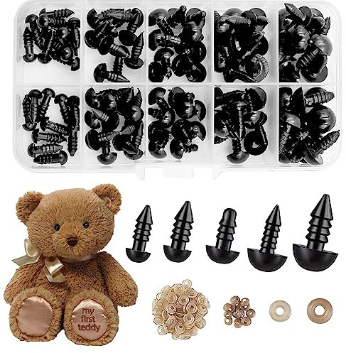 100 pièces Yeux de Sécurité, 6-12mm Yeux de Poupée en Plastique avec Rondelles de Ceinture pour DIY Poupée Peluche,Marionnettes Artisanat