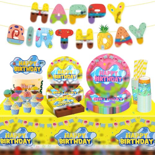 Vajilla de fiesta de cumpleaños, 89 piezas de vajilla de fiesta, platos de papel para cumpleaños infantiles, vajilla de fiesta de cumpleaños infantil, juego para niños y niñas, decoraciones de fiesta