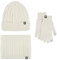MüTze Damen Winter Mit Schal Winter Verdickte Warme Mütze Schal Handschuh Gestrickte DREI Stück Set MüTze Damen Winter Mit Fleece (White, One Size)