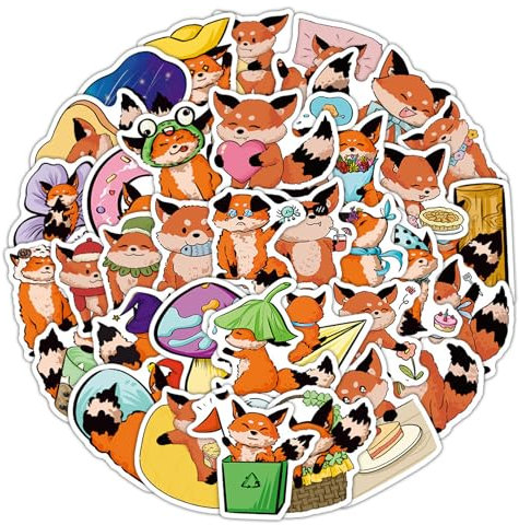 Gsedaox 50 PCS Füchse Aufkleber für Laptop,Fox Stickers Wasserdicht Vinyl Aufkleber,für Laptop Kinder Autos Motorrad Fahrrad Skateboard Gepäck Koffer Computer Aufkleber Graffiti Decal