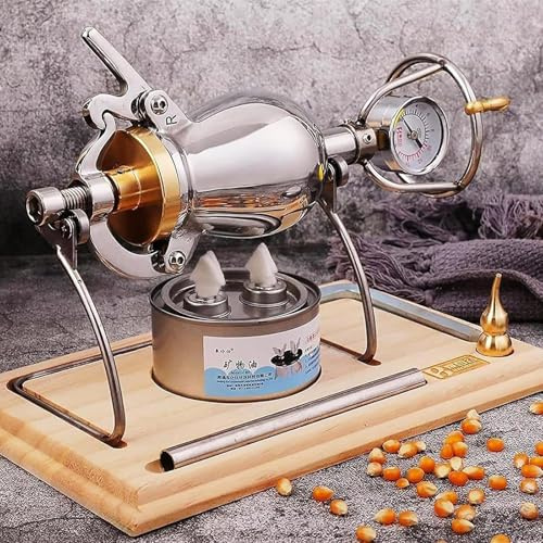 304 Stainless Steel Popcorn Maker, Vintage Popcorn Machine, Mini Hand Popcorn with Manual Crank and Pressure Gauge for Family Gathering Party Fun(200ml)