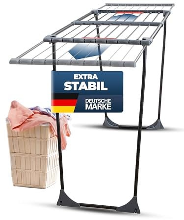 STAHLMANN ® Wäscheständer ausziehbar [20M Trockenfläche ] - Wäscheständer XXL [Made IN EU] - Wäscheständer schwarz mit Klemmen für kleine Wäschestücke - Wäscheständer platzsparend