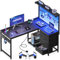 Coleshome L Shaped Gaming Desk with Drawers & Shelf, 110 × 80 cm Reversible Corner Computer Desk with LED Lights & Power Outlets, Gaming Table with Hook, Carbon Fiber Black