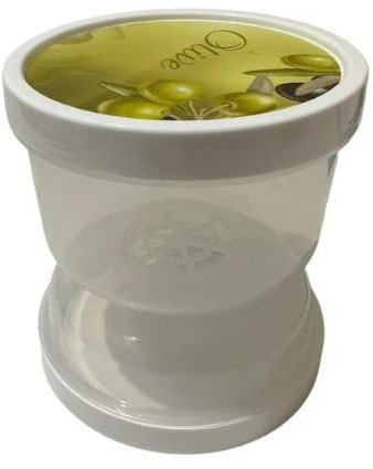 Sizah White Pickle & Olive Flip Jar with Strainer – BPA-Free Plastic Storage Box Container with Screw-On Lid