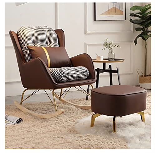 Mid Century Nursery Schaukelstuhl mit Lendenkissen und Ottomane, bequemer Baby-Stillstuhl, Braun