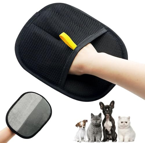 Gant de toilettage double face pour animaux de compagnie, gants d'épilation d'animaux pour chien et chat, gants d'épilation réutilisables pour le lavage, le démêlage et le toilettage(Noir，20cmx14cm)