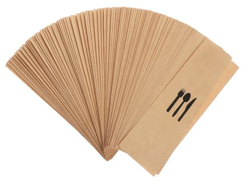 KOCKSHION Bolsa De Papel Kraft para Utensilios, Funda para Cubiertos De 100 Piezas, Resistente y Engrosada, para Restaurante y Fiesta, Porta Cubiertos Desechable para Bodas y Eventos
