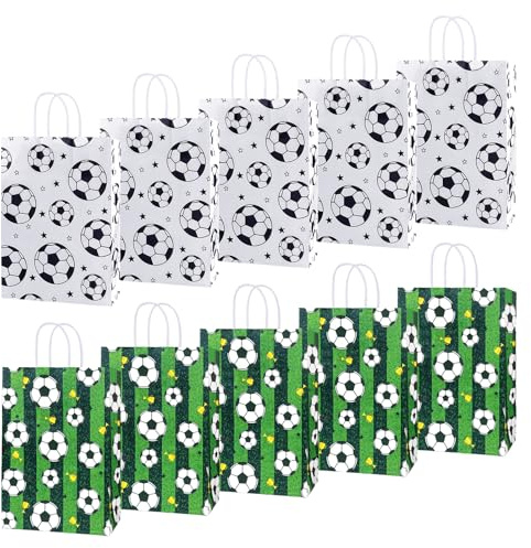 AMFUN 10PCS Fußball Papiertüten, Fussball Geburtstag Tüten, Fußball-party Geschenktüten für Party Weihnachten Hochzeit Geburtstag Halloween