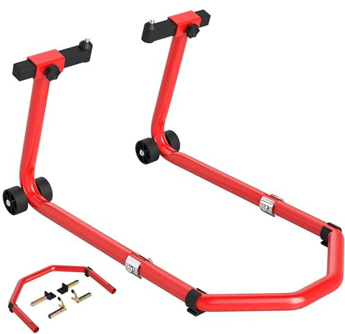 HOMCOM Caballete Moto Elevador Universal Carga 390 kg Soporte Rueda Delantera y Trasera Motocicleta Convertible con Adaptadores de Horquillas en U y L Ajustables y Ruedas para Reparación Mantenimiento