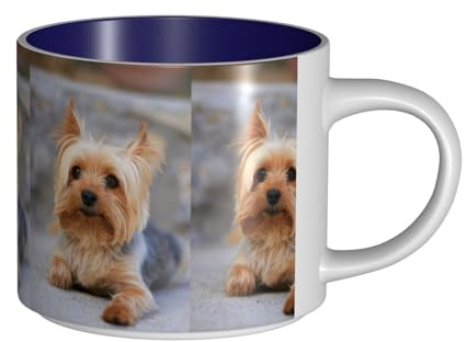 Tcoay Coffee Mugs Breakfast Oat Milk Cup Tea Cup Ceramic Mug Large,Portrait of A Miniature Yorkshire Terrier Yorkie Photo,Navy Blue,One Size