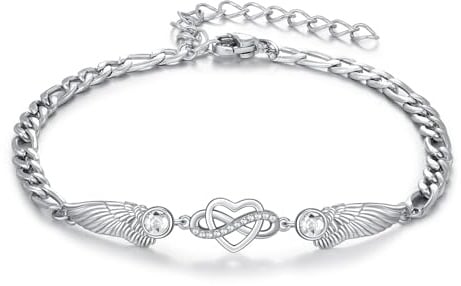 OHAYOO Unendlichkeitszeichen Armband Herz 925 Sterling Silber Engelsflügel Armband Geburtsstein Engel Flügel Herz Infinity Armbänder Schmuck Geschenke für Mädchen Frauen Frau
