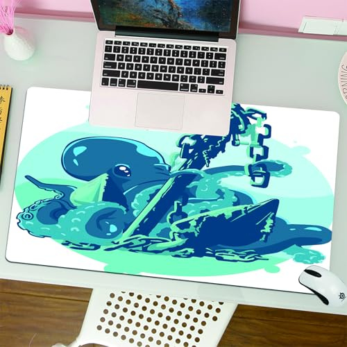 QRFASFZO Tapis de Souris Gaming - 30x80 cm - Tapis de Souris Esports - Ne Glisse jamais - Couverture complète du Bureau - Décor de Pieuvre, Pieuvre Kraken Monstre avec tentacules sur l'ancre dans l'o