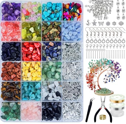 LYMOOR Jewellery Making Kit 20 Types, 1500PCS Crystal Beads with Charm Pendant, Earring Making Kit, DIY Bracelet, Ring, Necklace, Crystal Tree