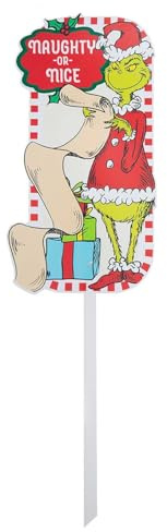 VFM e-Store - Grinch Christmas Decorative Sign Festive Dr Seuss Xmas Theme - 43cm X 23cm Naughty Or Nice X 1