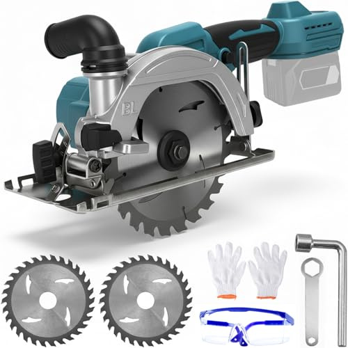 Akku Kreissäge Kompatibel mit Makita 18V Lithium – Bürstenlose Handkreissäge mit 2 Sägeblättern (150mm), Kupfermotor Kann Diagonal Schneiden 6800RPM für Holzbearbeitung Holz, Metall(Ohne Akku)