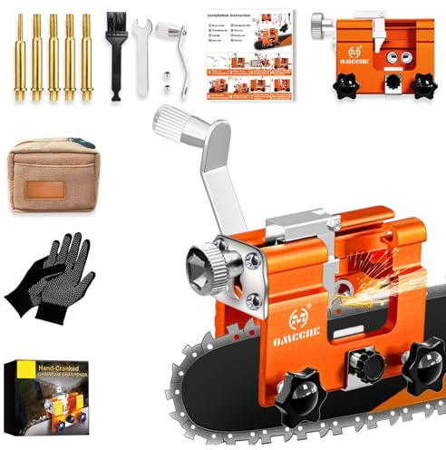 OMCCHK Kettensäge Schärfgerät mit Tragetaschen, Universal Kettensägenschärfer mit 5 Diamant Schleifsteinen, Kettenschärfgerät, Tragbare Handbuch Kettensäge Zubehör für 4-22 Kettensäge